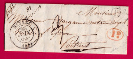 CURSIVE 81 MEZIERES HAUTE VIENNE T13 BELLAC BOITE RURALE B A IDENTIFIER + DECIME RURAL POUR POITIERS SIGNE BAUDOT LETTRE - 1801-1848: Précurseurs XIX