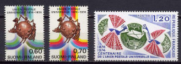 Finland / France 1974 UPU Centenary 3 Stamps MNH - U.P.U.
