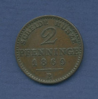 Preußen 2 Pfennige 1869 B, König Wilhelm I., J 51 Ss (m6493) - Groschen & Andere Kleinmünzen