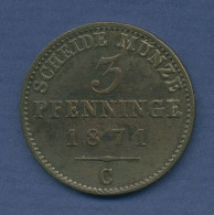 Preußen 3 Pfennige 1871 C, König Wilhelm I., J 52, Ss + (m6501) - Groschen & Andere Kleinmünzen