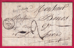 CURSIVE 64 LUCQ EN BEARN CAD TYPE 15 MONEINS BASSES PYRENEES POUR LE HAVRE SEINE INFERIEURE INDICE 16 LETTRE - 1801-1848: Précurseurs XIX