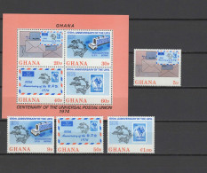 Ghana 1974 UPU Centenary, Stamp On Stamp Set Of 4 + S/s MNH - U.P.U.