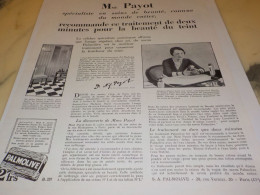 ANCIENNE PUBLICITE SAVON PALMOLIVE MADAME PAYOT  1929 - Publicités