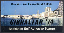 Gibraltar 1974 UPU Centenary, Pillar Boxes Stamp Booklet With Self Adhesive Stamps MNH - U.P.U.
