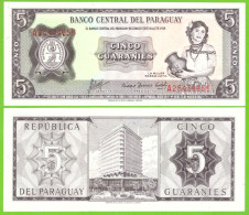 PARAGUAY 5 GUARANIES 1952/1963 P-195b  UNC - Paraguay