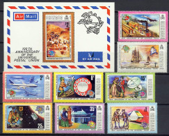 Grenada 1974 UPU Centenary, Space, Trains, Aviation, Zeppelin, Ships Set Of 8 + S/s MNH - U.P.U.