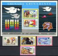Grenada - Grenadines 1974 UPU Centenary, Space, Trains, Aviation, Zeppelin, Ships Set Of 4 + S/s MNH - U.P.U.