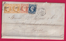 N°13 PAIRE 16 14 PC 1495 LE HAVRE SEINE INFERIEURE POUR PARIS TRICOLORE LETTRE - 1849-1876: Periodo Clásico