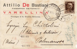 1955 S. GIUSTINA BELLUNESE DE BASTIANI VARELLINA X PALMANOVA - AMBULANTE BELLUNO VENEZIA - Marcophilie