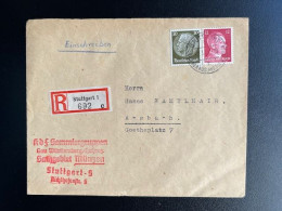 GERMANY 1942 REGISTERED LETTER STUTTGART TO ANSBACH 02-03-1942 DUITSLAND DEUTSCHLAND EINSCHREIBEN - Briefe U. Dokumente