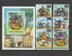 Guinea - Bissau 1976 UPU Centenary, Masks Set Of 6 + S/s With Black Overprint MNH - U.P.U.