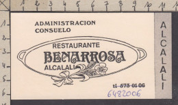 129154/ Restaurante *BENARROSA*, Alcalalí - Visitenkarten
