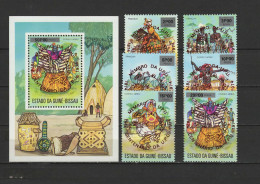 Guinea - Bissau 1976 UPU Centenary, Masks Set Of 6 + S/s With Red Overprint MNH -scarce- - U.P.U.