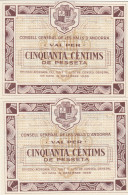 CRBS1291 PAREJA CORRELATIVA BILLETES ANDORRA 50 CENTIMOS 1936 SIN CIRCULAR - Andere & Zonder Classificatie