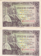 CRBS1279 PAREJA CORRELATIVA BILLETES ESPAÑA 1 PESETA 1945 EBC Y S/C - Otros & Sin Clasificación