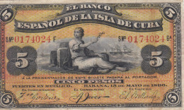 CRBS1264 BILLETE ESPAÑA ISLA DE CUBA 5 PESOS 1896  - Other - America