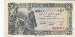 CRBS1257 BILLETE ESPAÑA 5 PESETAS 1945 SIN SERIE EBC - Otros & Sin Clasificación