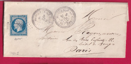 N°14 PC 2025 MONCEAUX LE COMTE NIEVRE CAD TYPE 22 POUR PARIS INDICE 13 LETTRE - 1849-1876: Classic Period