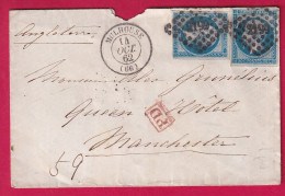 N°14 X2 PC 2199 MULHOUSE HAUT RHIN POUR MANCHESTER ANGLETERRE 1862 LETTRE - 1849-1876: Classic Period