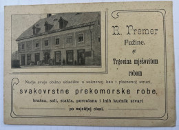 FUŽINE - TRGOVINA PREMER - REKLAMA NA KARTONU!! - 1900. - Croatia