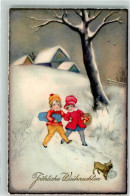 39796321 - Verlag HWB Alabaster Serie 3302  Weihnachten Kinder Hund  Korb Mit Aepfel  Winterlandschaft - Petersen, Hannes