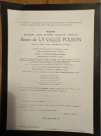 Messire Charles Baron De La Vallee Poussin Veuf Dame Dhanis *1866 Louvain +1962 Boitsfort Professeur Univ Academie Royal - Obituary Notices