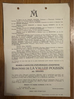 Marie Baronne De La Vallee Poussin Nee Dhanis *1871 Gand +1944 Louvain Laeken Professeur Université De Brouwer Wibin - Esquela