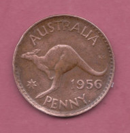 Australia, 1956- 1 Penny- Bronze - Obverse 1st Portrait Of Queen Elizabeth II Facing Right . Reverse Kangaroo Above Date - Penny