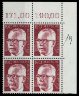 BRD DS HEINEM Nr 732 Postfrisch VIERERBLOCK ECKE-ORE X74B74E - Unused Stamps