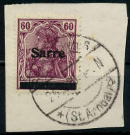 SAARGEBIET GERMANIA Nr 14bI Gestempelt Briefstück Gepr. X7883D2 - Used Stamps