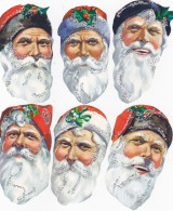 Lot De 6 Chromos / Decoupis - Tetes Pere Noel / Santa Claus / Weihnachtsmann / Babbo Natale / Papai Noel / Kleeschen - Autres & Non Classés