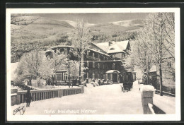 AK Brückenberg-Krummhübel, Hotel Waldhaus Weimar Im Winter  - Schlesien