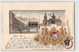 39122331 - Rahmenkarte, Colorierte Lithographie Muenchen. Feldherrenhalle Und Theatinerkirche Mit Praegewappen Gelaufen - München