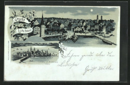 Mondschein-Lithographie Lindau I. B., Dampfer Im Hafen, Panorama  - Lindau A. Bodensee