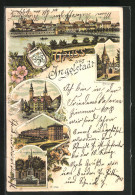 Lithographie Ingolstadt, Friedenskaserne, Kriegerdenkmal, Rathaus Mit Pfarrkirche  - Ingolstadt