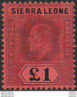1911 Sierra Leone 1£ Purple And Black-red MH SG N. 111 - Other & Unclassified