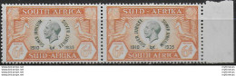 1935 South Africa Silver Jubilee 6d. Pair Variety MNH SG N. 68b - Autres & Non Classés