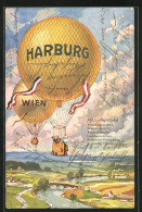 Künstler-AK Harburg, Ballons Der Vereinigte Gummiwaren-Fabriken Harburg-Wien  - Fesselballons