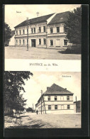 AK Bystrice Na Dr. Wils., Skola, Sokolovna, Schule Und Gebäude Der Turnerschaft  - República Checa