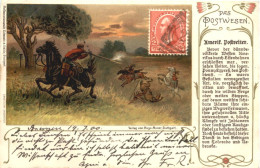 Das Postwesen - Amerikanischer Postreiter - Briefmarken - Litho - Stamps (pictures)
