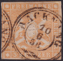 Wurttemberg 1857 Sc 9 Mi 7 Used Backnang Cancel Upper Right Corner Damage - Used