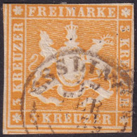 Wurttemberg 1859 Sc 15 Mi 12 Used Esslingen Cancel Major Paper Adhesion - Gebraucht