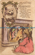 R152591 Greetings. Christmas Happiness. Girl With Cat Looking Into Fireplace - Monde