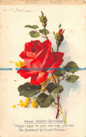 R152610 Greetings. Many Happy Returns. Red Rose. Tuck - World