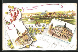 Lithographie Rakovnik, Mestska Sporitelna, Radnice, Panorama  - Czech Republic