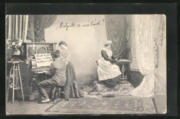 AK Paar Am Klavier Mit Dienstmädchen Nebst Postament  - Music And Musicians