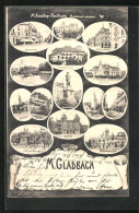 AK M.-Gladbach, Kaiser Friedrich Halle, Gladbacher Bank, Bismarck-Denkmal  - Halle I. Westf.