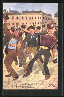 Künstler-AK Fritz Schönpflug: Tauglich!, Betrunkene Mit Ziehharmonika Auf Der Strasse  - Schönpflug, Fritz