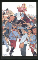 Künstler-AK Fritz Schönpflug: Eine Vielbegehrte!, Soldaten Bei Frau Am Wagen  - Schoenpflug, Fritz
