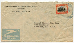 Costa Rica 1948 Airmail Cover; San Jose, Banco Nacional De Costa Rica To Cleveland, Ohio; 20c. National Theater Stamp - Costa Rica